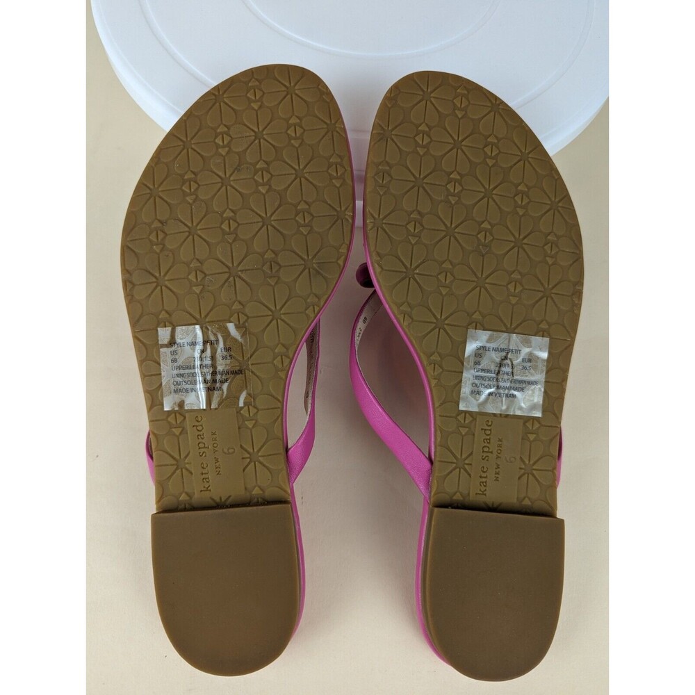 Kate Spade Petit Flip Flop Sandals Womens 6 B Purple Leather Bow Flats Shoes NEW - Picture 8 of 11